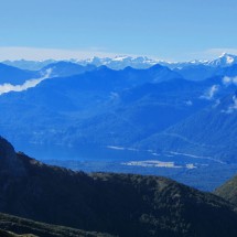 View to the lake Lago Chapo and the mountains in the South of Volcab Calbuco